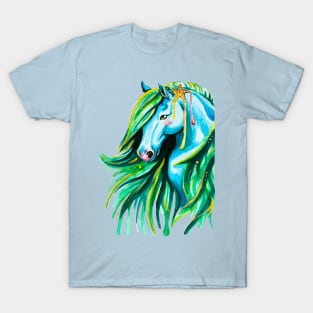 Watercolor Blue and Green Kelpie Horse T-Shirt